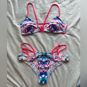 Neon Floral Strappy Bikini